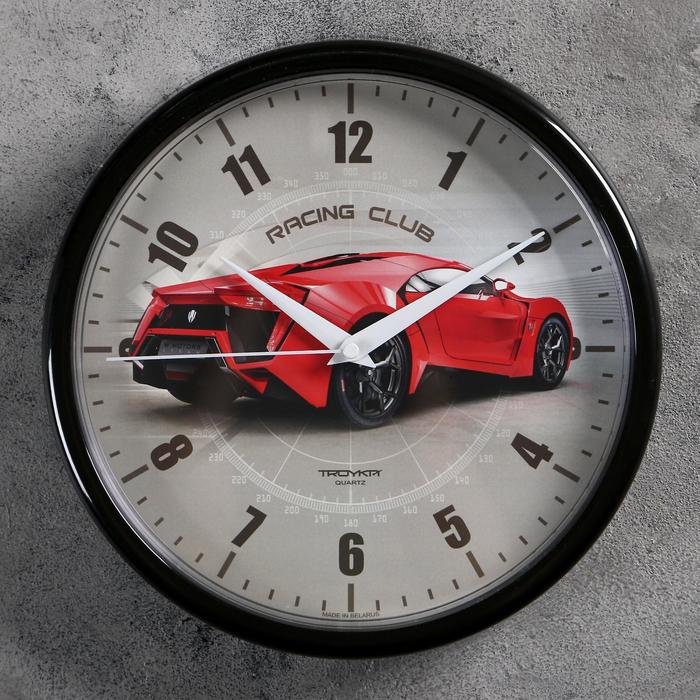 Часы настенные, интерьерные "Гоночный автомобиль", d-22.5 см, бесшумные, красные - Фото 1