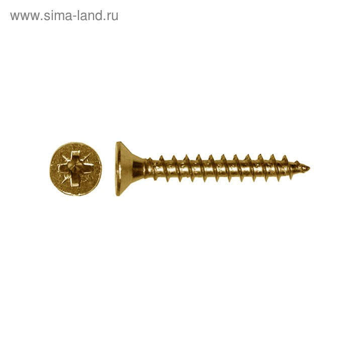 Саморез по дереву, потай, шлиц Pz, жёлтый цинк, 3,5х50 мм, 6000 шт. - Фото 1