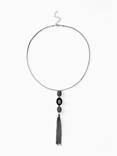 Кулон на цепочке «Утончённость», овалы с цепочкой, чёрно-серый в сером металле, 65 см