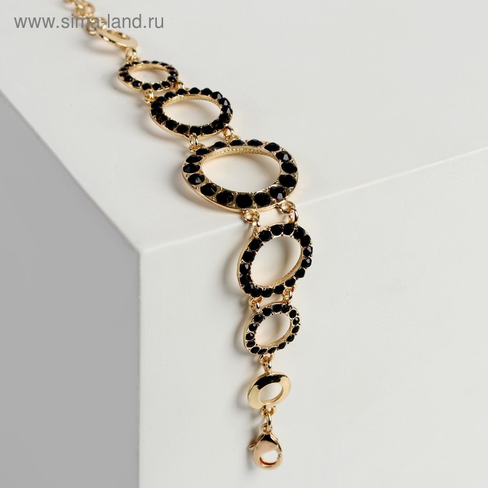 Браслет со стразами «Цепь» плоские кольца, цвет изумрудный в золоте, 24см - Фото 1