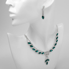 Набор 2 предмета: серьги, колье «Листопад» ромб, цвет изумрудно-белый в серебре, 45 см - Фото 1