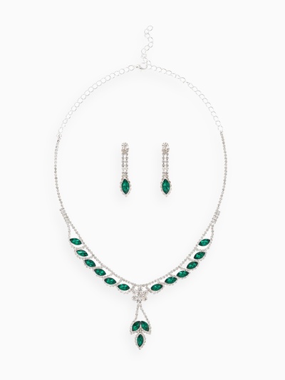 Набор 2 предмета: серьги, колье «Листопад» ромб, цвет изумрудно-белый в серебре, 45 см