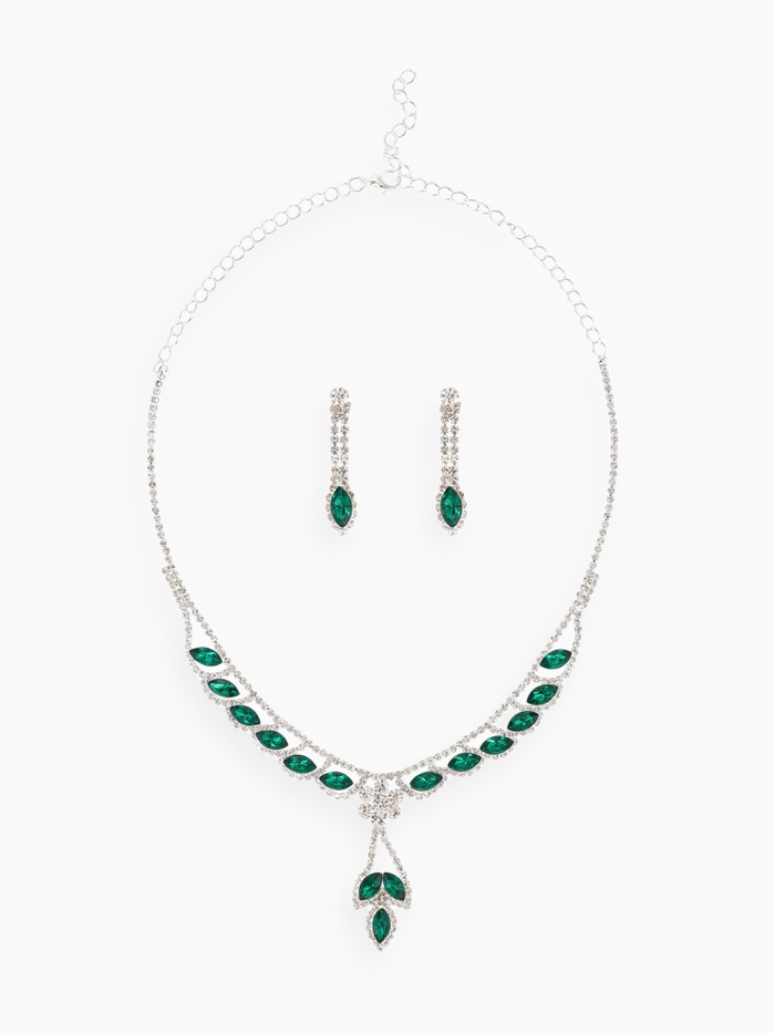 Набор 2 предмета: серьги, колье «Листопад», ромб, изумрудно-белый в серебре, 45 см - Фото 1