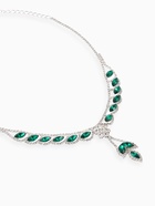 Набор 2 предмета: серьги, колье «Листопад», ромб, изумрудно-белый в серебре, 45 см - Фото 3