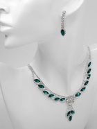 Набор 2 предмета: серьги, колье «Листопад», ромб, изумрудно-белый в серебре, 45 см - Фото 7