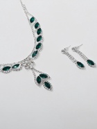 Набор 2 предмета: серьги, колье «Листопад» ромб, цвет изумрудно-белый в серебре, 45 см - фото 61528684