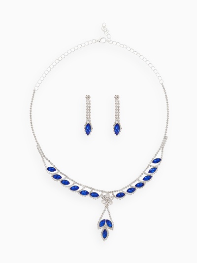 Набор 2 предмета: серьги, колье «Листопад» ромб, цвет сине-белый в серебре, 45 см