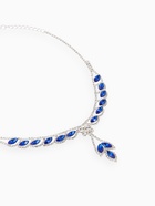 Набор 2 предмета: серьги, колье «Листопад», ромб, сине-белый в серебре, 45 см - Фото 3