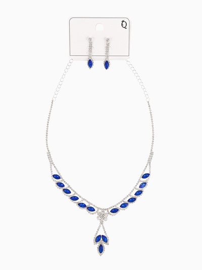 Набор 2 предмета: серьги, колье «Листопад» ромб, цвет сине-белый в серебре, 45 см