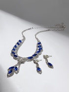 Набор 2 предмета: серьги, колье «Листопад» ромб, цвет сине-белый в серебре, 45 см 4994093