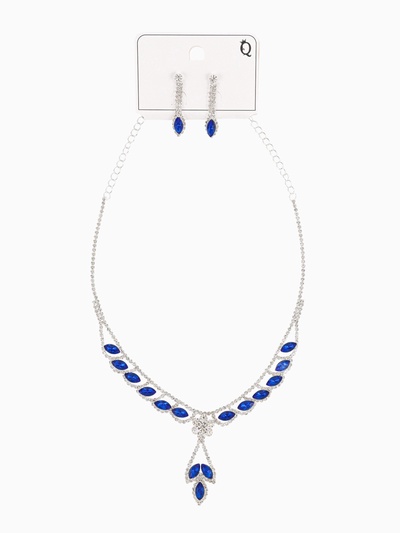 Набор 2 предмета: серьги, колье «Листопад», ромб, сине-белый в серебре, 45 см