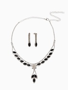 Набор 2 предмета: серьги, колье «Листопад» ромб, цвет чёрно-белый в серебре, 45 см - Фото 1