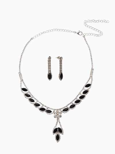Набор 2 предмета: серьги, колье «Листопад» ромб, цвет чёрно-белый в серебре, 45 см