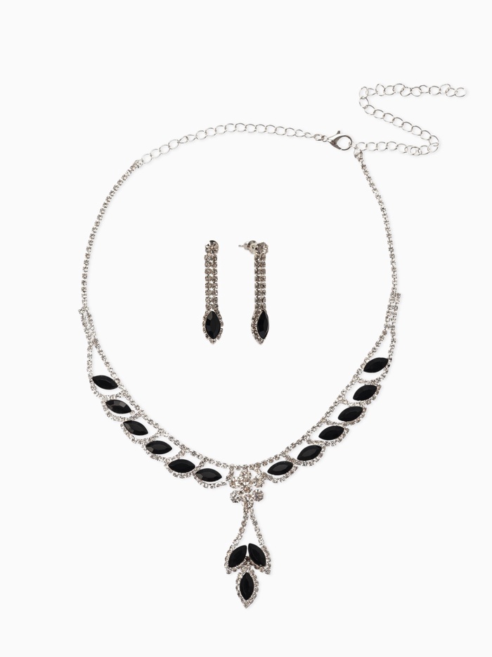 Набор 2 предмета: серьги, колье «Листопад» ромб, цвет чёрно-белый в серебре, 45 см - Фото 1
