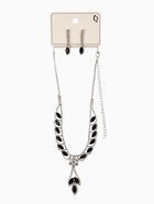 Набор 2 предмета: серьги, колье "Листопад" ромб, цвет чёрно-белый в серебре - фото 809437811