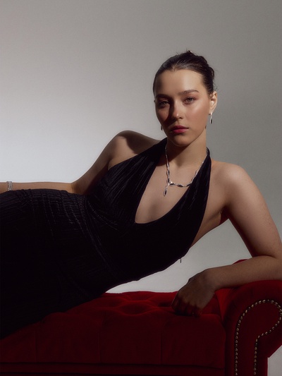 Набор 2 предмета: серьги, колье «Листопад», ромб, чёрно-белый в серебре, 45 см