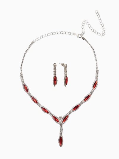 Набор 2 предмета: серьги, колье «Листопад» тонкий ромб, цвет красно-белый в серебре, 45 см