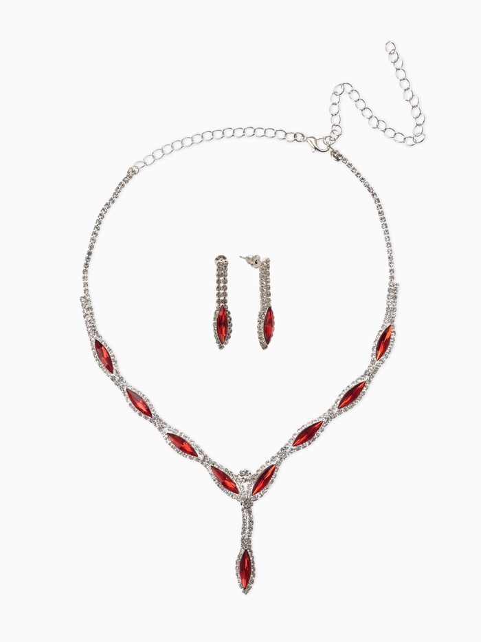 Набор 2 предмета: серьги, колье «Листопад» тонкий ромб, цвет красно-белый в серебре, 45 см - Фото 1