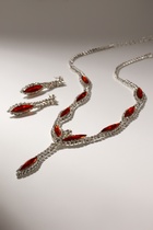 Набор 2 предмета: серьги, колье «Листопад» тонкий ромб, цвет красно-белый в серебре, 45 см - Фото 11