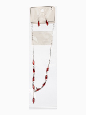 {{photo.Alt || photo.Description || 'Набор 2 предмета: серьги, колье «Листопад» тонкий ромб, цвет красно-белый в серебре, 45 см'}}