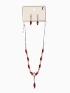 Набор 2 предмета: серьги, колье «Листопад» тонкий ромб, цвет красно-белый в серебре, 45 см - Фото 9