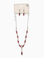 Набор 2 предмета: серьги, колье «Листопад» тонкий ромб, цвет красно-белый в серебре, 45 см - Фото 10