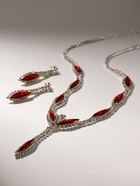 Набор 2 предмета: серьги, колье «Листопад» тонкий ромб, цвет красно-белый в серебре, 45 см - Фото 10
