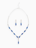 Набор 2 предмета: серьги, колье «Листопад» тонкий ромб, цвет сине-белый в серебре, 45 см - Фото 1