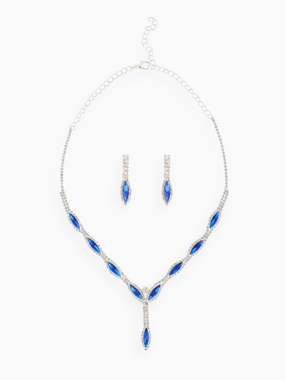 Набор 2 предмета: серьги, колье «Листопад» тонкий ромб, цвет сине-белый в серебре, 45 см