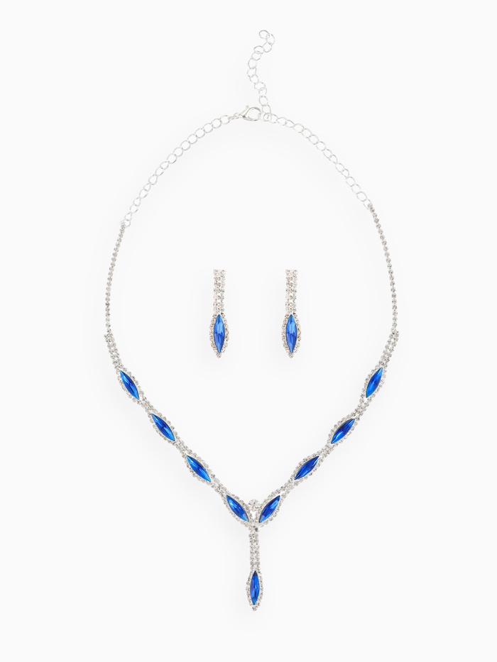 Набор 2 предмета: серьги, колье «Листопад» тонкий ромб, цвет сине-белый в серебре, 45 см - Фото 1