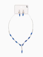 Набор 2 предмета: серьги, колье «Листопад» тонкий ромб, цвет сине-белый в серебре, 45 см - Фото 6