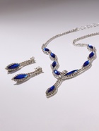 Набор 2 предмета: серьги, колье «Листопад» тонкий ромб, цвет сине-белый в серебре, 45 см - Фото 7