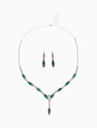 Набор 2 предмета: серьги, колье «Листопад» тонкий ромб, цвет зелёно-белый в серебре, 45 см - Фото 1