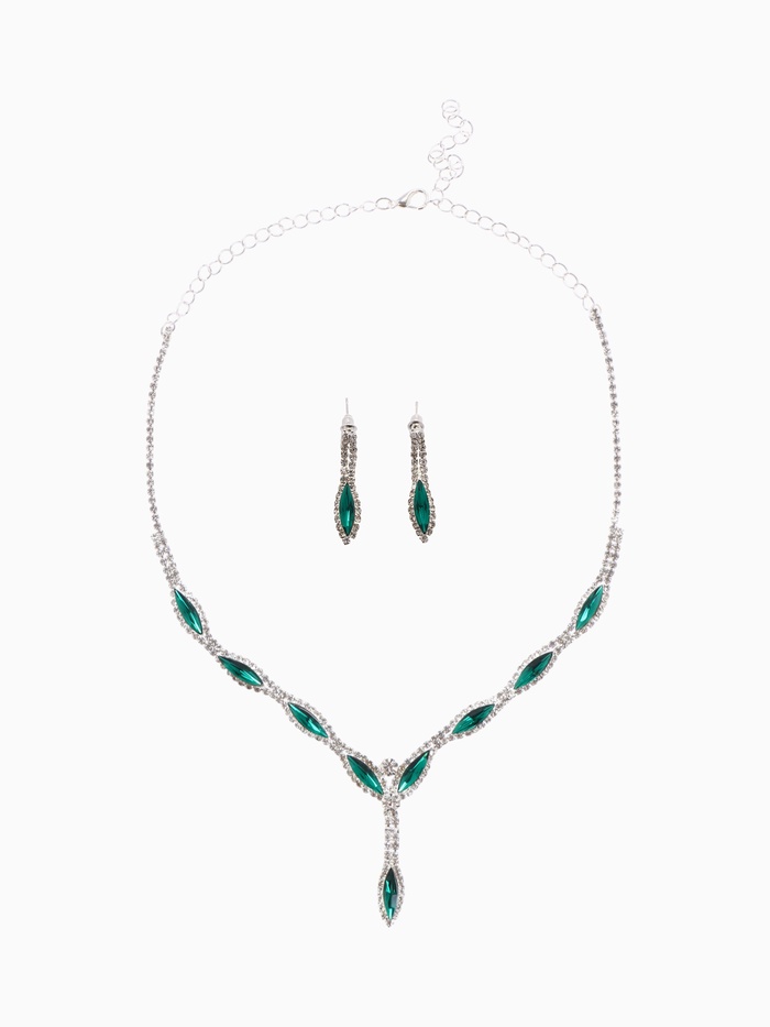Набор 2 предмета: серьги, колье «Листопад» тонкий ромб, цвет зелёно-белый в серебре, 45 см - Фото 1