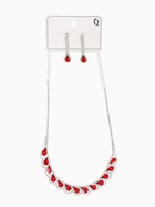 Набор 2 предмета: серьги, колье «Листопад» капли, красно-белый в серебре, 45 см 4994099