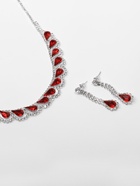 Набор 2 предмета: серьги, колье «Листопад» капли, красно-белый в серебре, 45 см 4994099