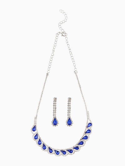 Набор 2 предмета: серьги, колье «Листопад» капли, цвет сине-белый в серебре, 45 см
