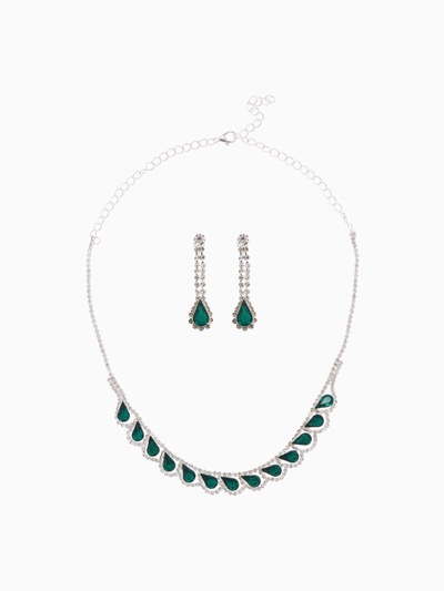 Набор 2 предмета: серьги, колье «Листопад» капли, зелёно-белый в серебре, 45 см