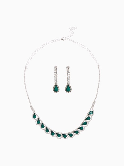 Набор 2 предмета: серьги, колье «Листопад», капли, зелёно-белый в серебре, 45 см