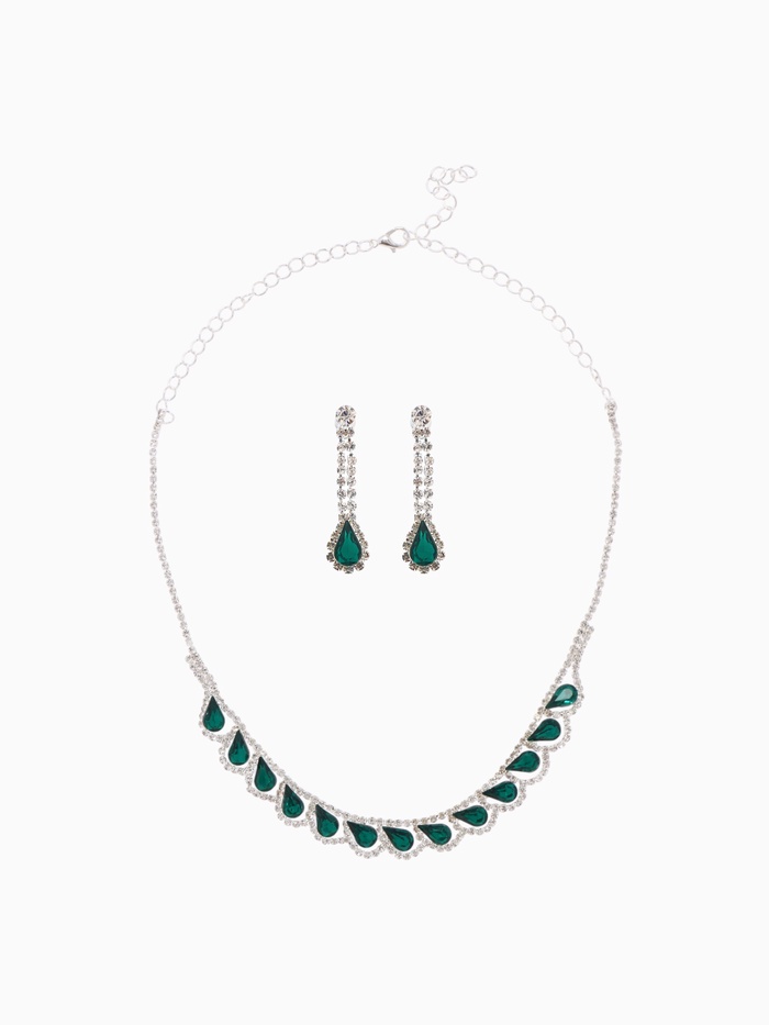 Набор 2 предмета: серьги, колье «Листопад» капли, зелёно-белый в серебре, 45 см - Фото 1