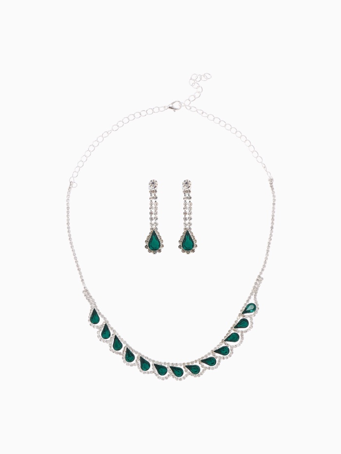 Набор 2 предмета: серьги, колье «Листопад», капли, зелёно-белый в серебре, 45 см - Фото 1