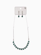 Набор 2 предмета: серьги, колье «Листопад» капли, зелёно-белый в серебре, 45 см - Фото 5