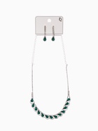 Набор 2 предмета: серьги, колье «Листопад», капли, зелёно-белый в серебре, 45 см - Фото 6