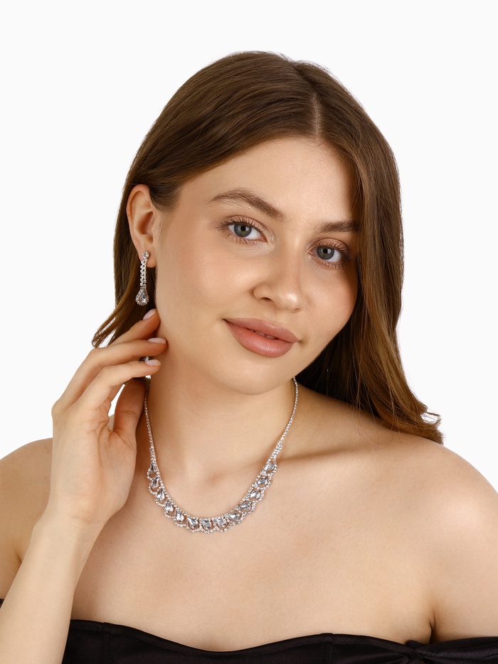 Набор 2 предмета: серьги, колье «Листопад» капли, белый в серебре, 45 см - Фото 1