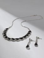 Набор 2 предмета: серьги, колье «Листопад» капли, цвет чёрно-белый в серебре, 45 см - фото 61869089