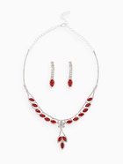 Набор 2 предмета: серьги, колье «Листопад» ромб, цвет красно-белый в серебре, 45 см - Фото 1