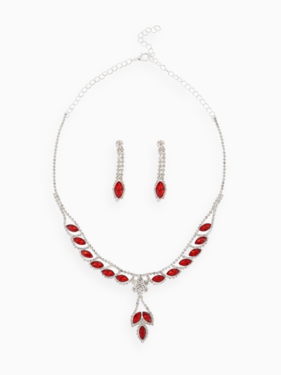 Набор 2 предмета: серьги, колье «Листопад» ромб, цвет красно-белый в серебре, 45 см