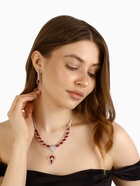 Набор 2 предмета: серьги, колье «Листопад» ромб, цвет красно-белый в серебре, 45 см - Фото 3