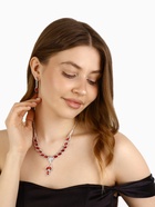 Набор 2 предмета: серьги, колье «Листопад» ромб, цвет красно-белый в серебре, 45 см - Фото 4