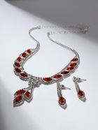Набор 2 предмета: серьги, колье «Листопад» ромб, цвет красно-белый в серебре, 45 см - Фото 6